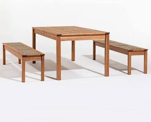 Conj Trama Mesa + 02 Bancos Corda Rami Jatobá 180cm - 78586 Sun House