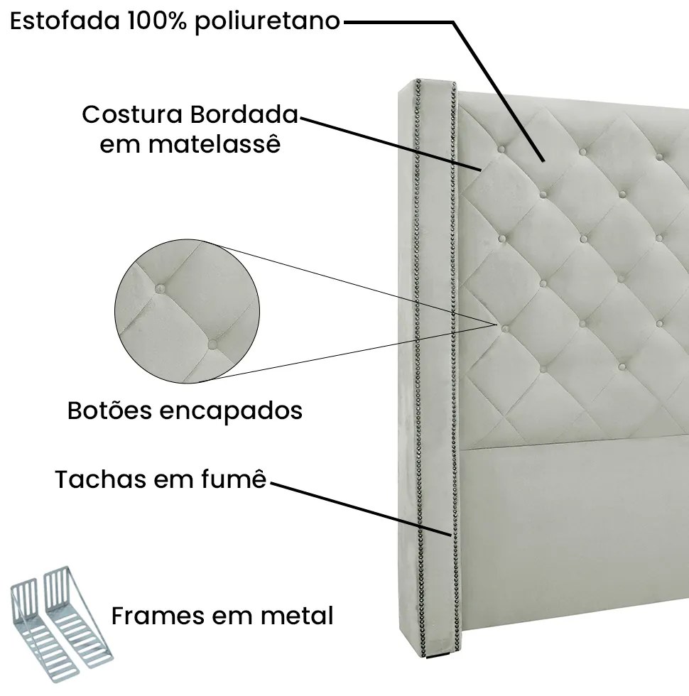 Cabeceira Cama Box Queen 160cm e Recamier Vicenza Veludo S04 - D'Rossi - Prata