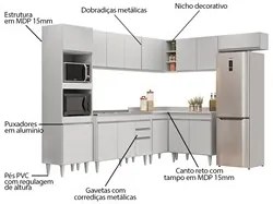 Armário de Cozinha Modulada de Canto 8 Peças CP03 Balcão com Pia Inox