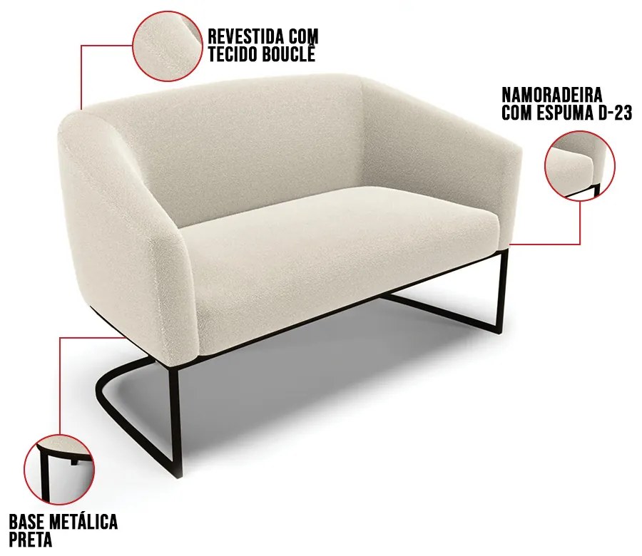 Namoradeira e 2 Poltronas Industrial Preto Stella Bouclê D03 - D'Rossi - Bege