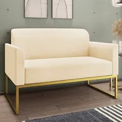 Kit Namoradeira e 1 Poltrona Decorativa Base Industrial Dourada Maress