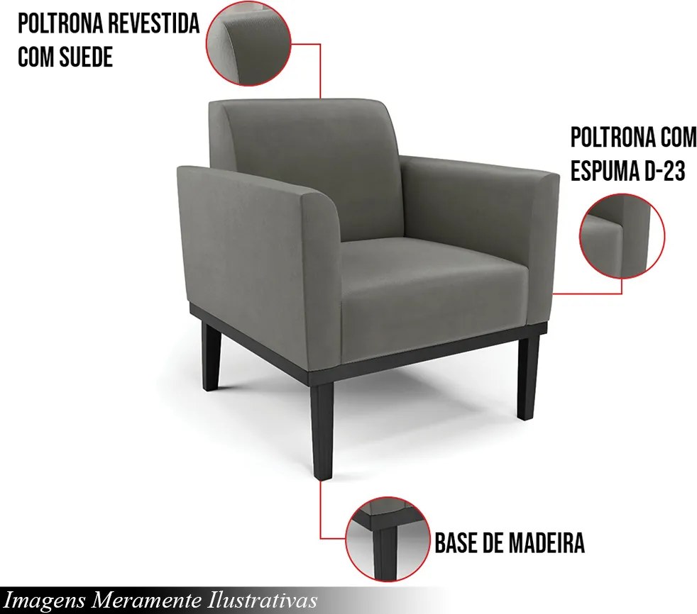 Kit 2 Poltronas Decorativas Isabella Pés Fixo em Madeira Preto Suede Grafite G19 - Gran Belo