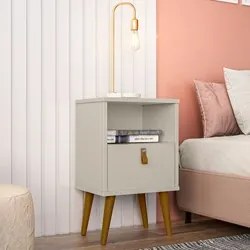 Mesa de Cabeceira Pés Palito 1 Gaveta Bozzi L06 Off White - Mpozenato
