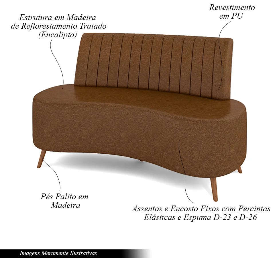 Sofá Living Decorativo 2 Lugares 1,60M Katara Marrom Corino G33 - Gran Belo
