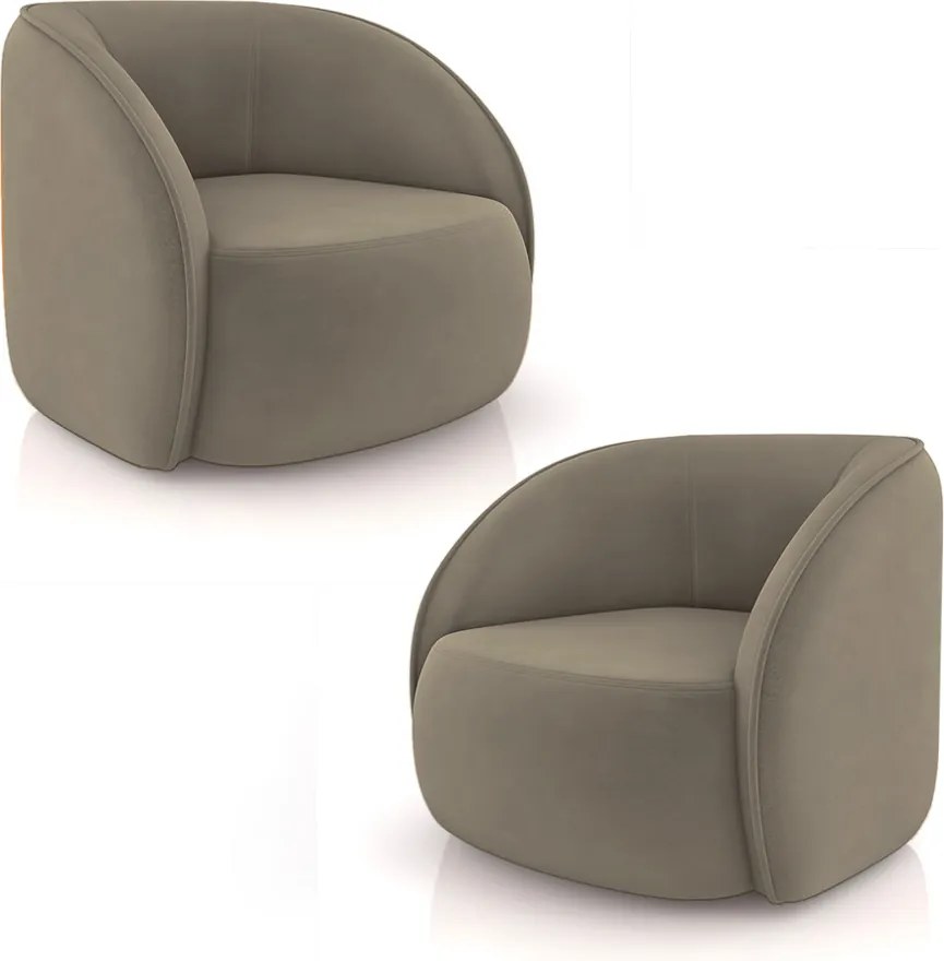 Kit 2 Poltronas Decorativas Sala de Estar Clarke Veludo Castor G45 - Gran Belo