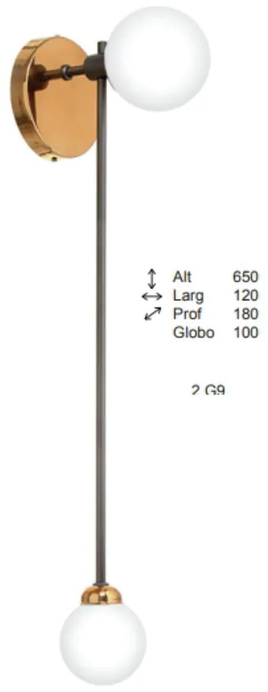 Arandela Bugle Haste Longa 18X12X65Cm Globo Ø08Cm / Ø10Cm 2Xg9 - Old A... (ONIX, AMBAR)