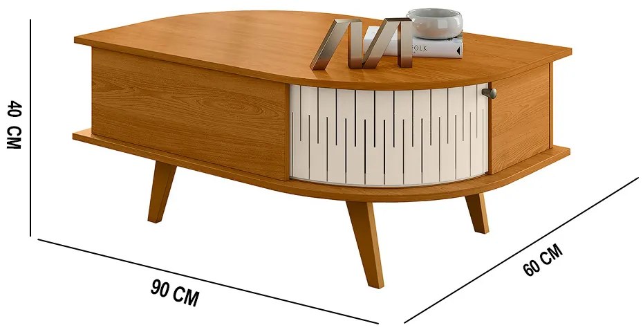 Mesa de Centro Para Sala com 2 Portas Narvelli M20 - D'Rossi - Cinamomo e Off White