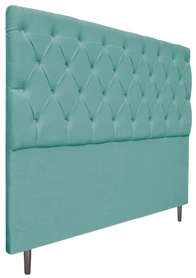 Cabeceira Estofada Liverpool 140 cm Casal Suede Azul Tiffany - ADJ Decor