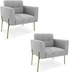 Poltrona Para Sala Pé Metal Dourado Kit 2 Ana Suede Cinza - Ibiza