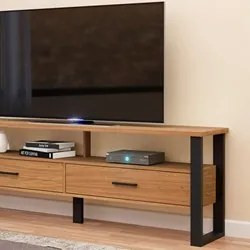 Rack Para TV Até 60 Pol. Estilo Industrial 2 Gavetas F42 Freijó/Preto