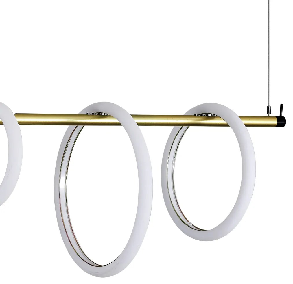 Pendente Ellos Com Haste Fixa 04 Argolas Magnéticas 120X100X30Cm Led 5... (Preto / Champanhe)