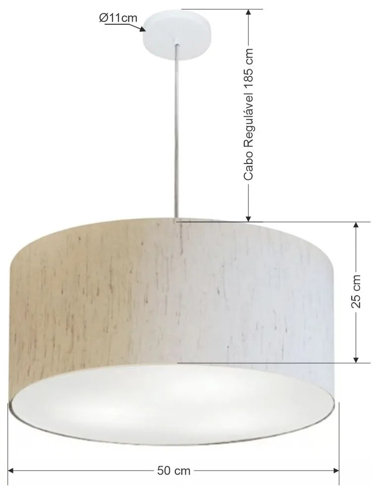 Lustre Pendente Cilíndrico Md-4100 Cúpula em Tecido 50x25cm Linho Bege - Bivolt