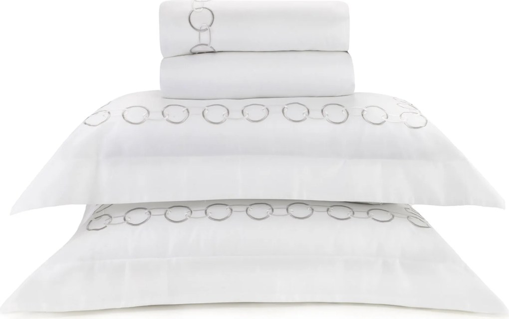 Jogo de Cama Literie Cetim 300 Fios Ellos Branco e Grafite - King  King