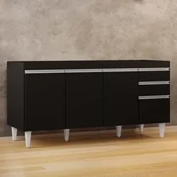 Balcão Gabinete 160cm Sem Tampo 4 Portas 2 Gavetas Arkansas Preto - Lu