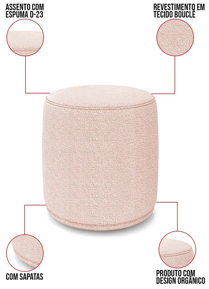 Puff Redondo Orgânico para Sala kit 2 Malu Bouclê M11 - D'Rossi - Rose
