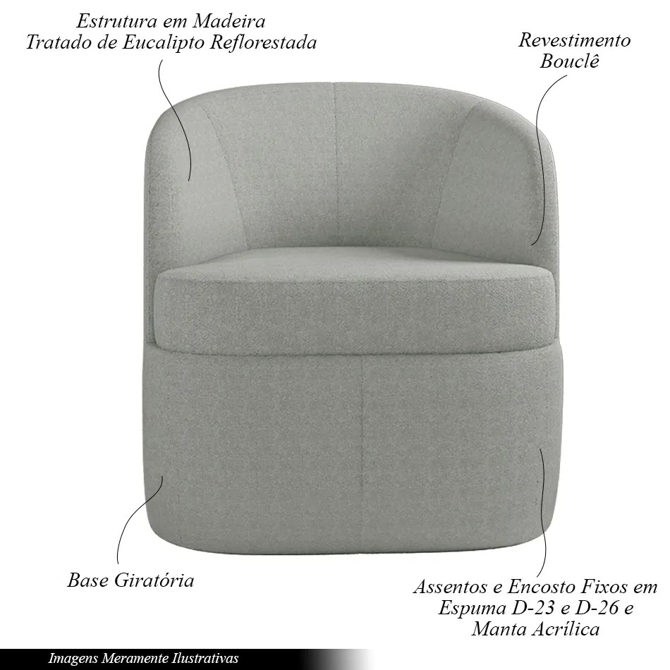 Poltrona Decorativa Design Moderno Bel Sala de Estar Base Giratória Bouclê Cinza G33 - Gran Belo
