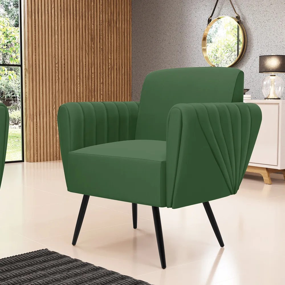 Sofá Namoradeira com Poltrona Pés Palito de Ferro Bruna Suede - D'Rossi - Verde
