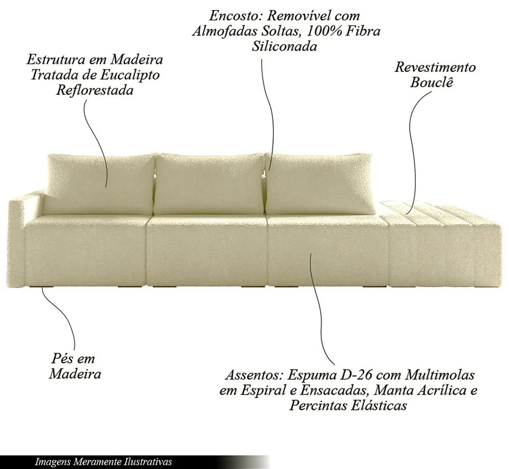 Sofá Ilha Modulado Milos 312cm Puff Lateral Bouclê Off White G33 - Gran Belo