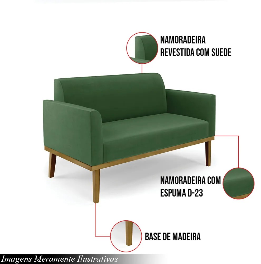 Poltrona Namoradeira Decorativa Isabella Pés Fixo em Madeira Castanho Suede Verde G19 - Gran Belo