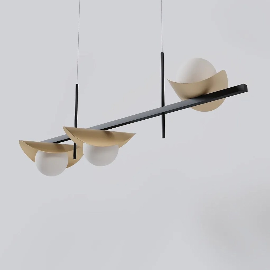 Pendente Calandra Assimétrico Linear 27X21X80Cm Alumínio E Globo Ø10Cm... (CHAMPANHE, FOSCO)