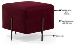 Kit 2 Puffs Decorativos 45cm Base Aço Status C-278 Veludo Marsala - Do