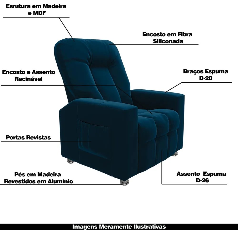 Poltrona do Papai Reclinável Para Cinema Sora Veludo FH1 - D'Rossi - Azul Marinho