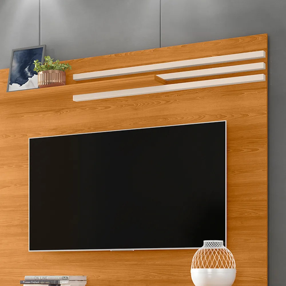 Painel TV 55 Pol 136cm Bancada Suspensa para Sala Briven M20 - D'Rossi - Cinamomo e Off White