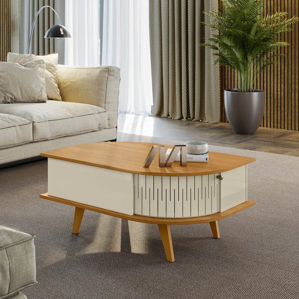 Mesa de Centro Para Sala com 2 Portas Narvelli M20 - D'Rossi - Cumaru e Opala