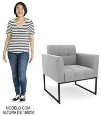 Sofá Namoradeira e 2 Poltronas Base Industrial Preto Ana Suede Cinza -