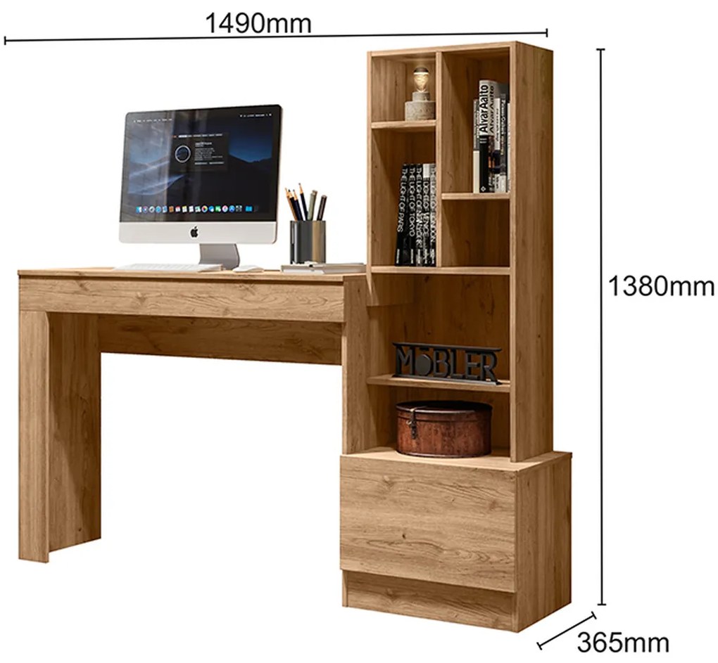 Mesa Escrivaninha com Livreiro 1 Gaveta Nina Téca Supremo - Mobler
