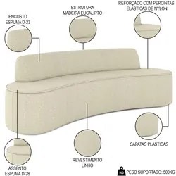 Sofá 5 Lugares para Sala de Estar Living 300cm Koane D06 Linho Creme -