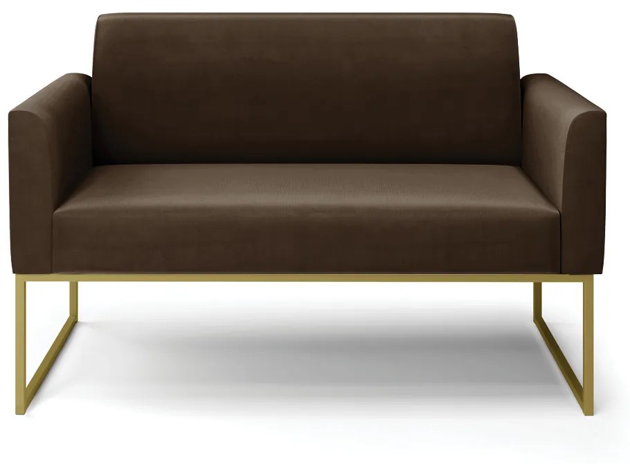 Sofá Namoradeira Base Industrial Dourado Marisa Suede Marrom D03 - D'Rossi