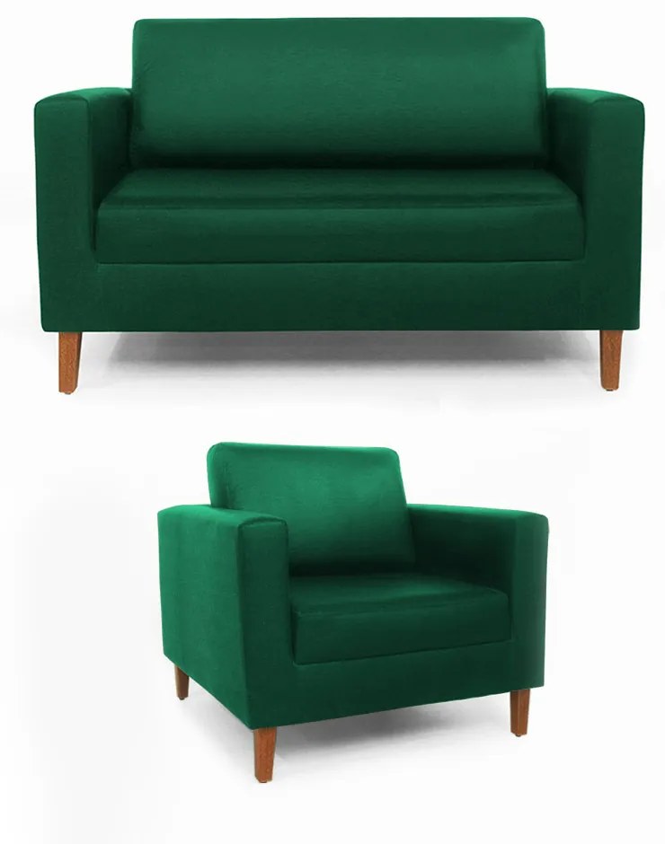 Conjunto Namoradeira + Poltrona Gabriela Suede Verde Bandeira