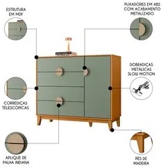 Cômoda Sapateira 1 Porta 4 Gavetas 120cm Ipê Cinamomo/Sálvia - Albatro