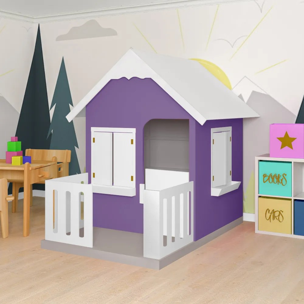 Casinha De Brinquedo Com Cercado Floreiros MDF Lilás/Branco L12 - Gran Belo