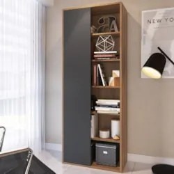 Estante Livreiro Multiuso 1 Porta Chelsy Grafite/Mel Z54    - Mpozenat