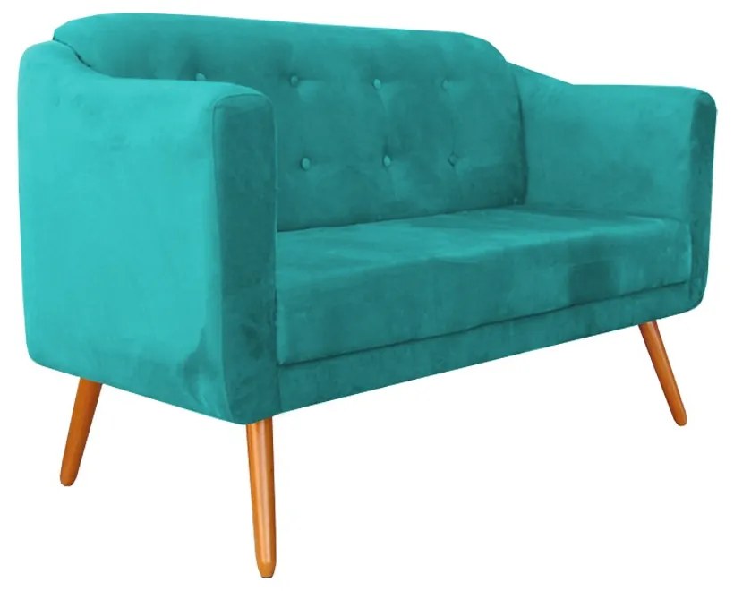 Namoradeira Bruna 1,40 m 2 Lugares Pés Palito Suede Azul Tiffany
