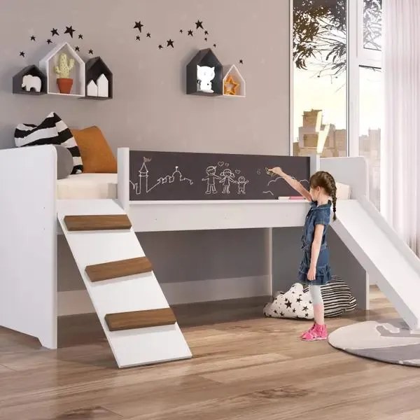 Cama Criança Infantil Solteiro Com Escorregador Rampa BY710