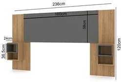 Cabeceira Extensível Solteiro Casal com 2 Mesas Lateral Japão V02 Natu