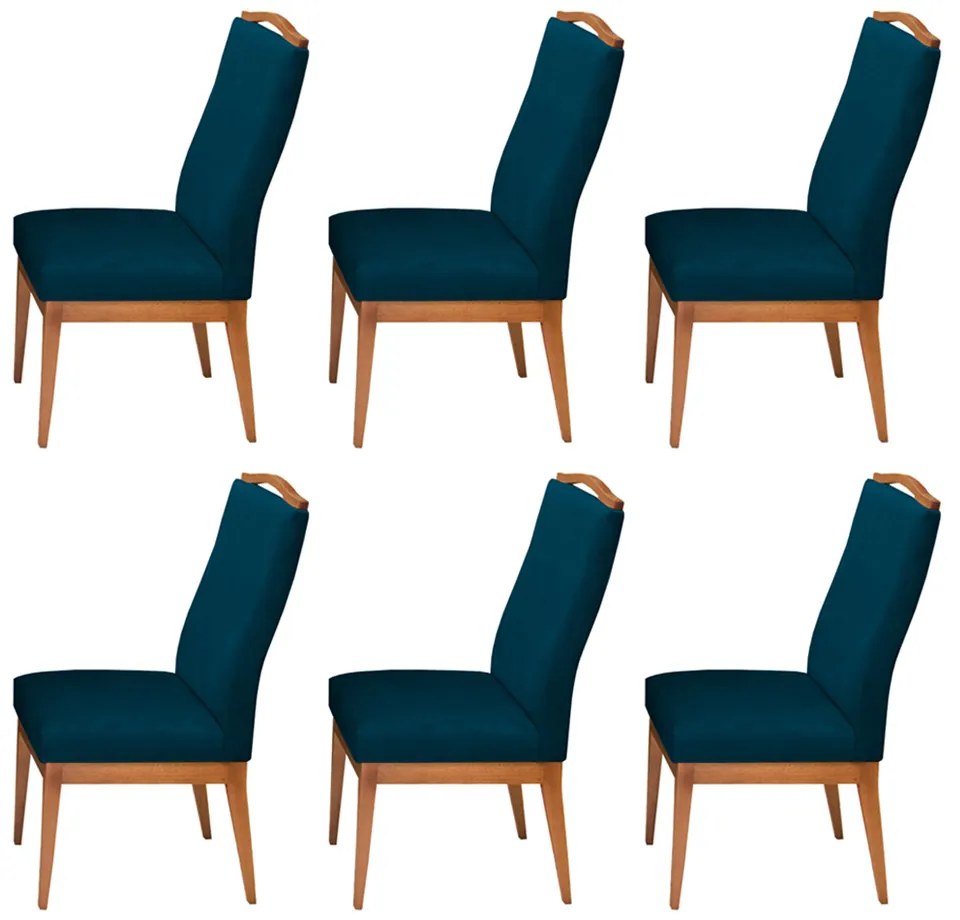 Conjunto 6 Cadeiras Decorativa Lara Veludo Azul Marinho