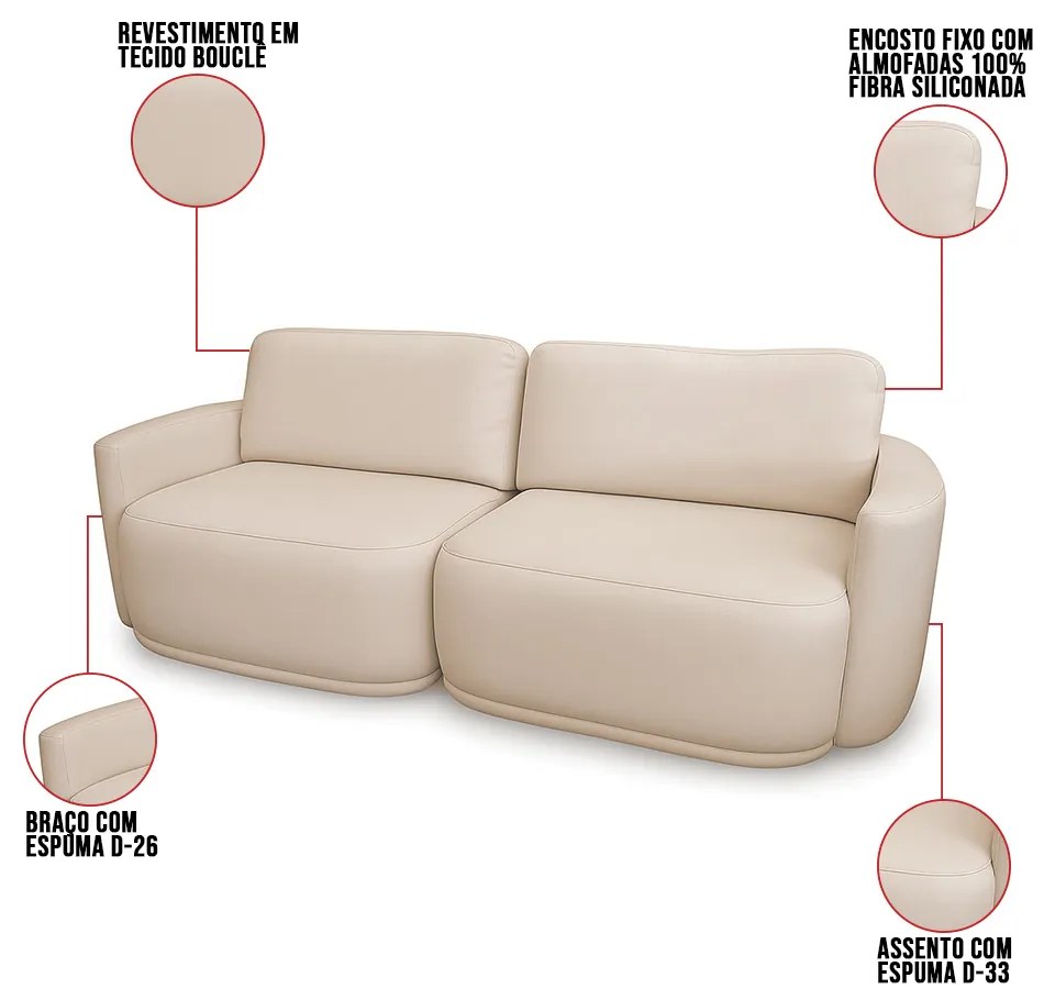 Sofá 2 Lugares Orgânico 214cm Modulado para Sala Brumma Bouclê  K01 - D'Rossi - Bege