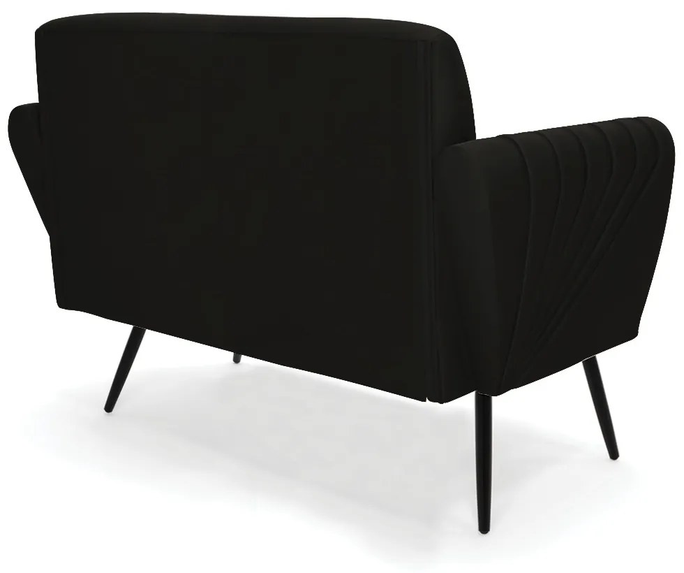 Sofá Namoradeira Pés Palito de Ferro Bruna Suede - D'Rossi - Preto