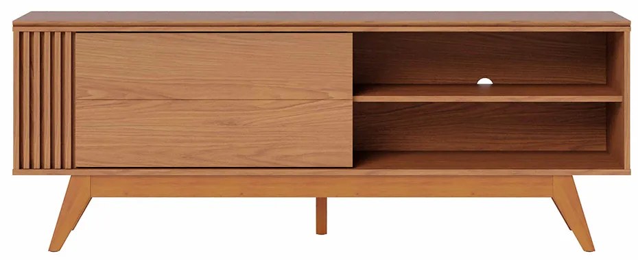 Rack Bancada Pés Madeira Nuro 160cm Porta Deslizante MDF/MDP TV até 60 Freijó G73 - Gran Belo