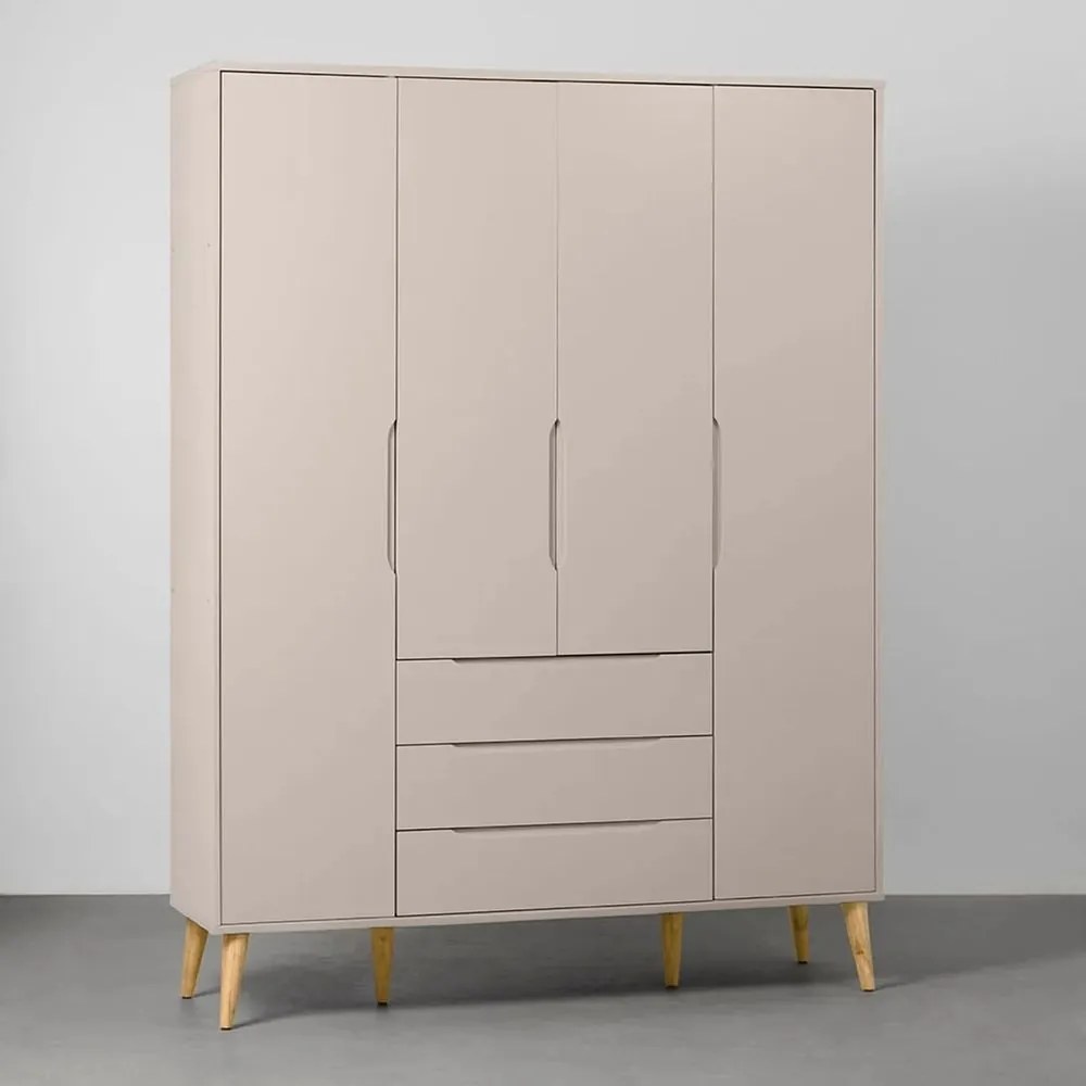 Guarda-Roupa Elfe 4 Portas e 3 Gavetas com Pés Retrô Natural - Areia Fosco