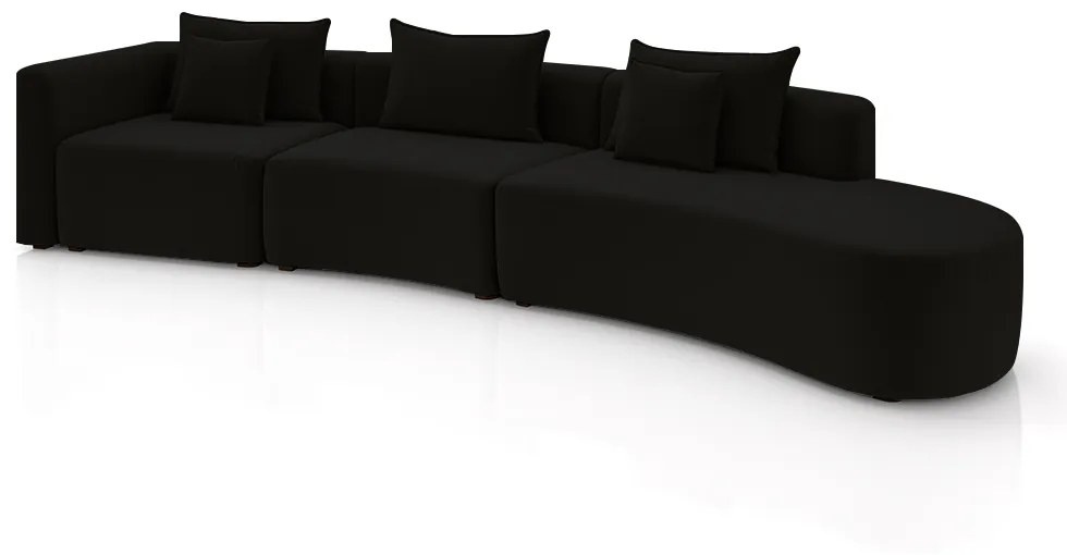 Sofá Curvo Decorativo Kimiko 447Cm 6 Lugares Sala de Estar com Chaise Veludo Preto G52 - Gran Belo