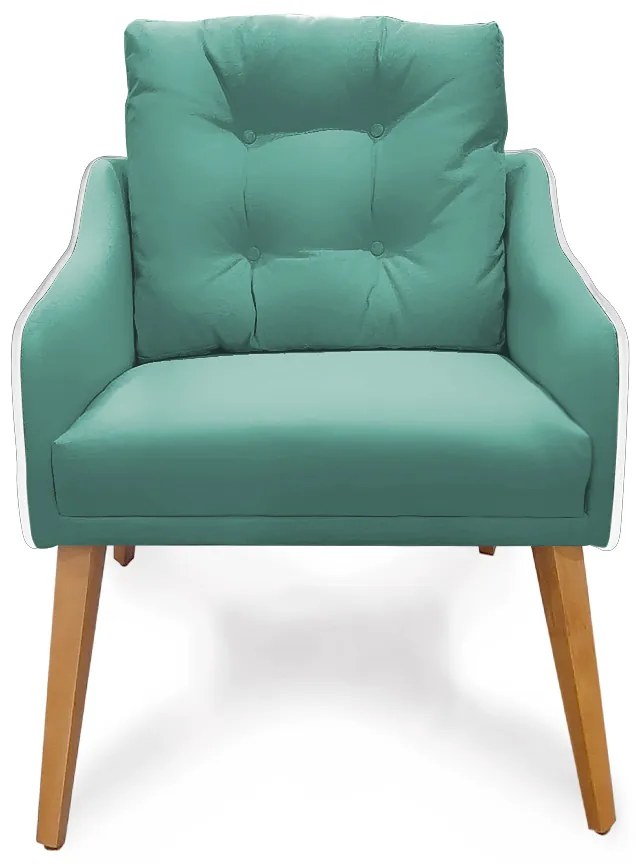 Poltrona Decorativa Delta Pés Palito Corano Branco / Veludo Turquesa - Sheep Estofados - Veludo Turquesa
