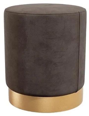 Puff Veludo Com Base Tecido Metalizado Dourado Marrom 47x40