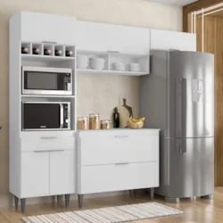 Armário de Cozinha Com Tampo CP04 230cm Pérola Branco Z34     - Mpozen