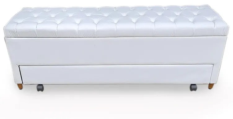 Calçadeira Baú com Sapateira King 193cm Paris Capitonê Corino Branco - Sheep Estofados - Branco