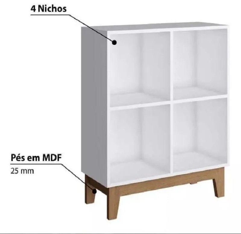 Estante baixa Infantil 4 nichos Retro By150 Branco
